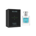 Clear EELHOE perfume bottle with silver cap and pale blue label next to a black box